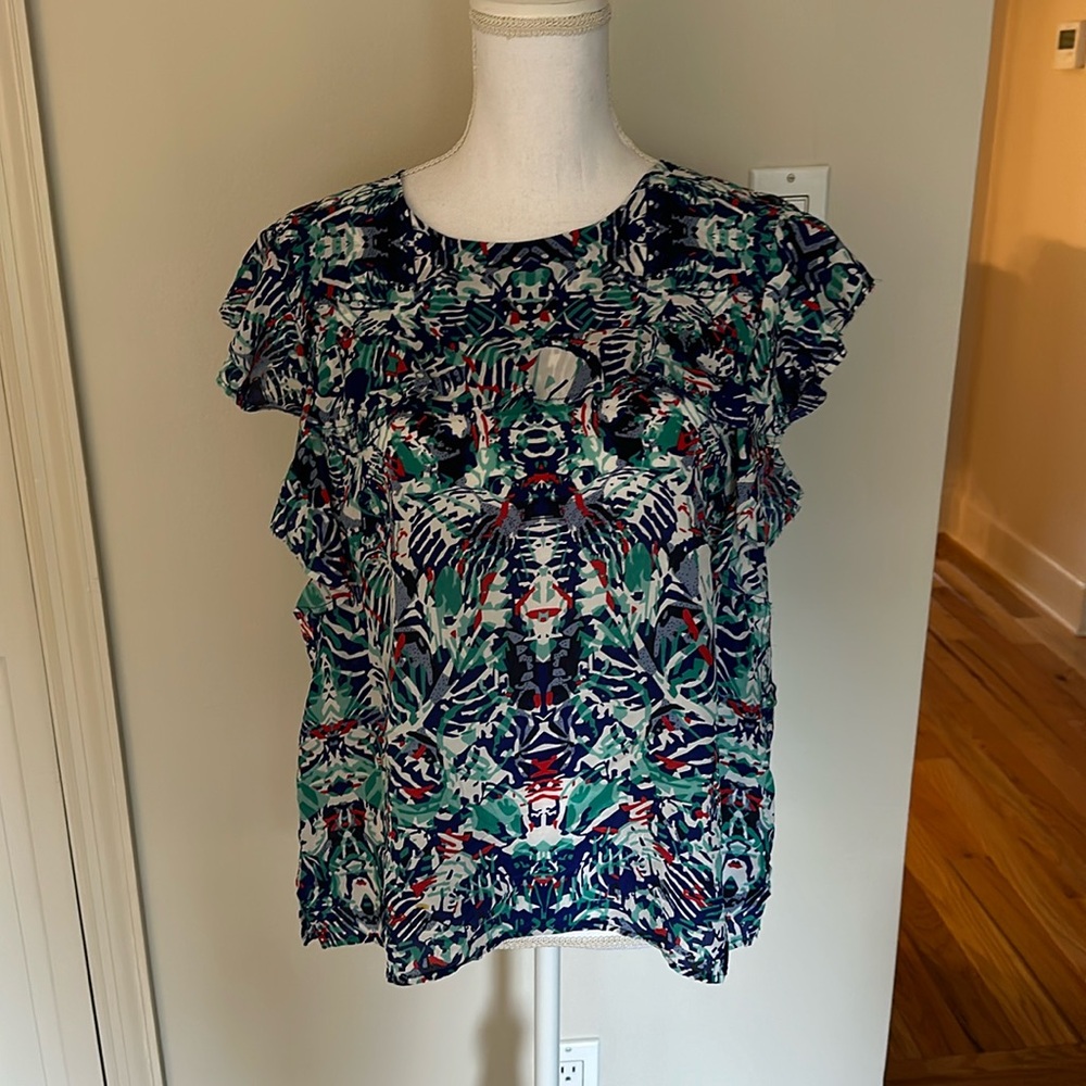 Classic Silk like multi print ruffled blouse that goes with everything!!!
